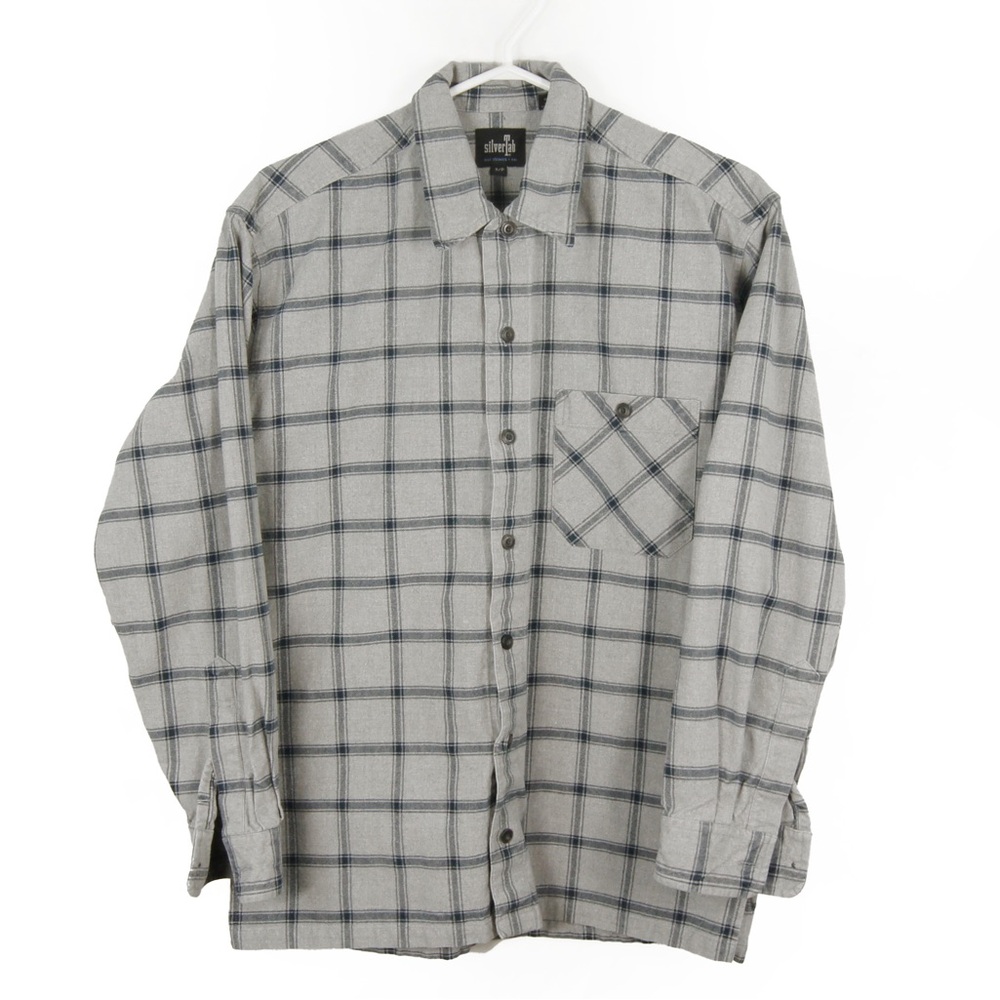 Vintage 90s Levis Silver Tab Grey Blue Plaid Heavy Weight Button Down Top